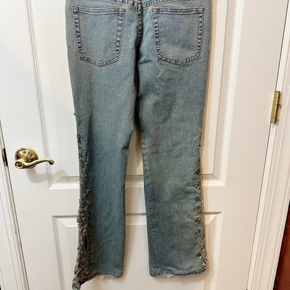 Vintage Boot Leg Jean Embellished with Unique Natural Stones & Beads - Picture 4 of 4